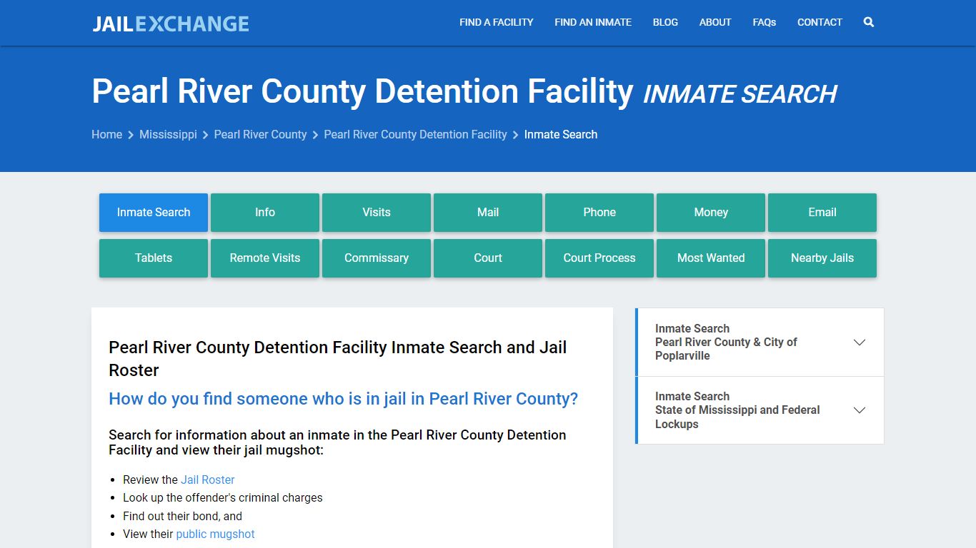 Pearl River County Detention Facility Inmate Search - Jail Exchange
