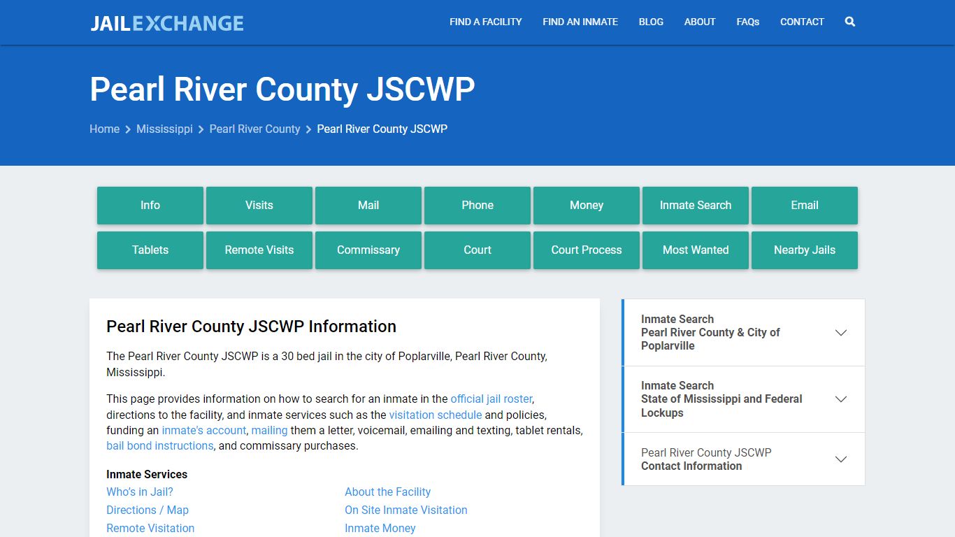 Pearl River County JSCWP, MS Inmate Search, Information - Jail Exchange